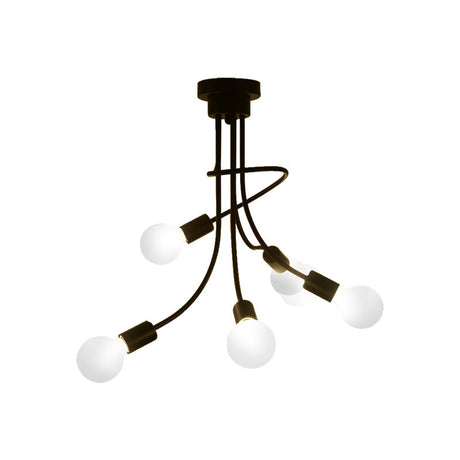 Vintage Bare Bulb Ceiling Light - Black/Gold Metallic Semi Flush With Curved Arm For Bedroom