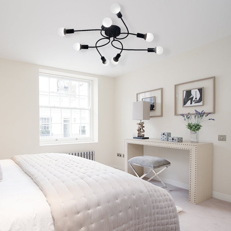 Vintage Style Twisted Arm 8-Light Semi Flush Mount Ceiling Light In Black/White For Living Room