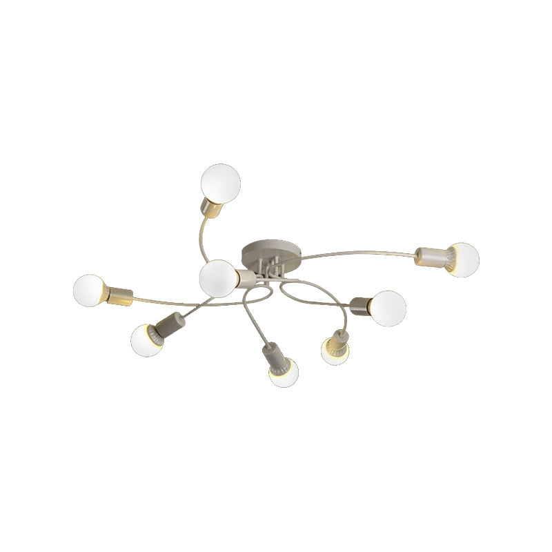 Vintage Style Twisted Arm 8-Light Semi Flush Mount Ceiling Light In Black/White For Living Room