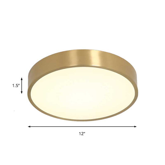 Ultra Thin Modern Brass Led Flush Mount Light 12/16/19.5 Dia Acrylic Diffuser Warm/White For Bedroom