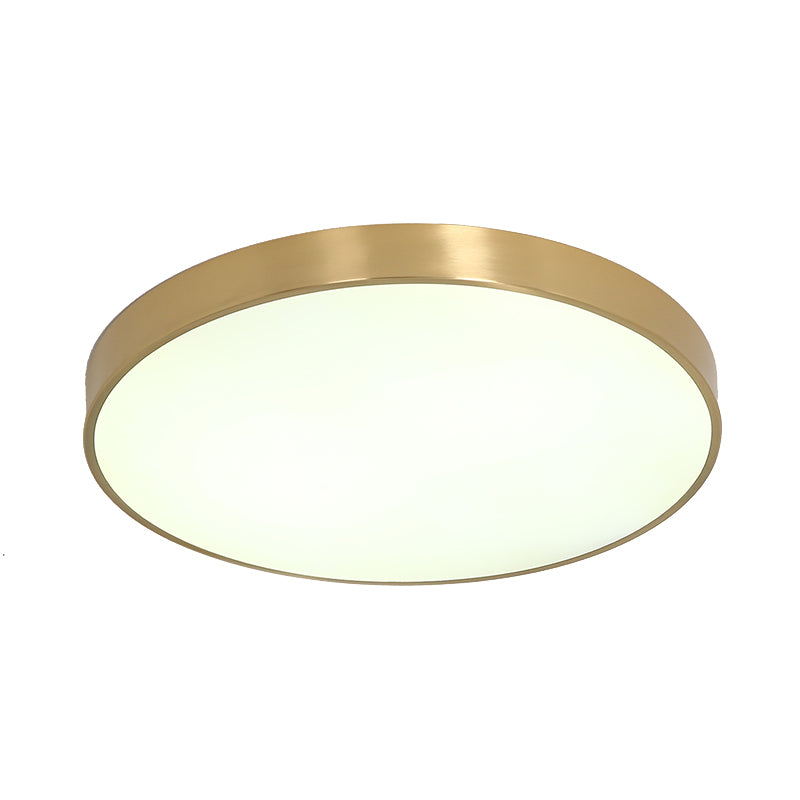 Ultra Thin Modern Brass Led Flush Mount Light 12’/16’/19.5’ Dia Acrylic Diffuser Warm/White