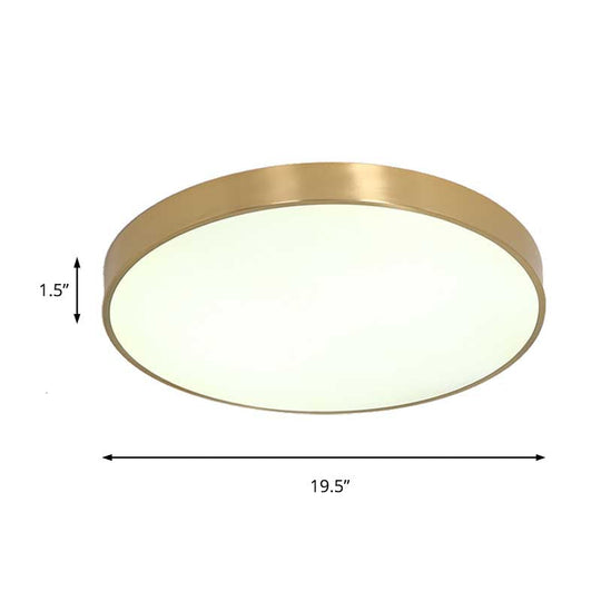 Ultra Thin Modern Brass Led Flush Mount Light 12/16/19.5 Dia Acrylic Diffuser Warm/White For Bedroom