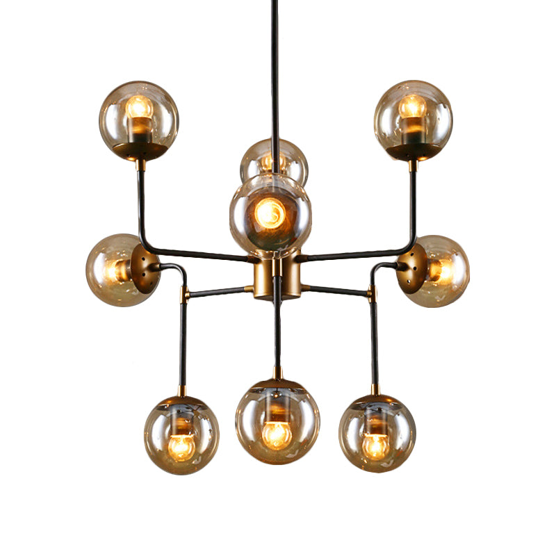 Modern Black Chrome Glass Globe Chandelier Pendant Light - Industrial Style 8/9 Lights For Living