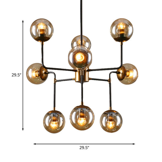 Modern Black Chrome Glass Globe Chandelier Pendant Light - Industrial Style 8/9 Lights For Living
