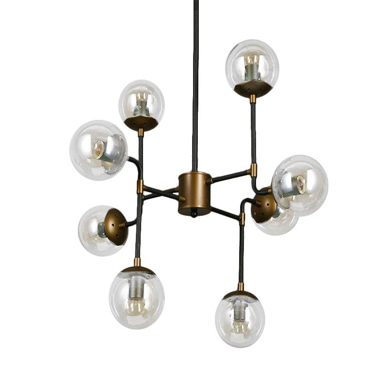 Modern Black Chrome Glass Globe Chandelier Pendant Light - Industrial Style 8/9 Lights For Living