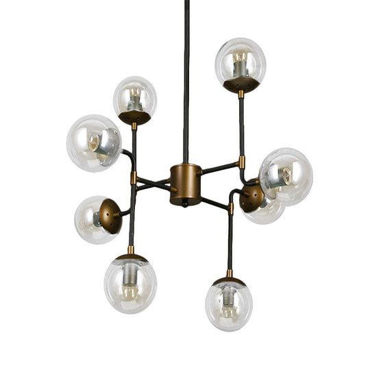 Modern Black Chrome Glass Globe Chandelier Pendant Light - Industrial Style 8/9 Lights For Living