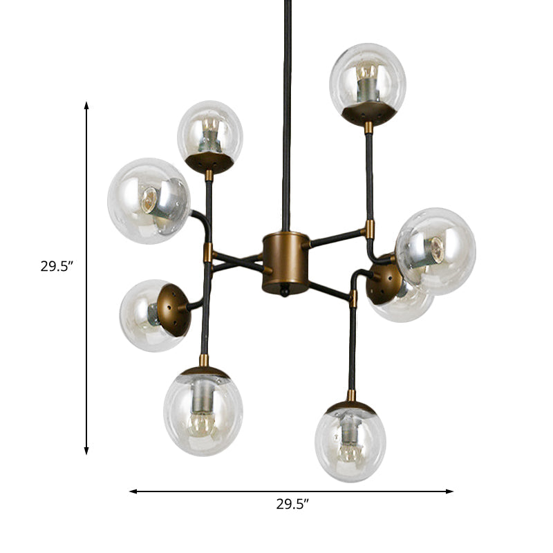Modern Black Chrome Glass Globe Chandelier Pendant Light - Industrial Style 8/9 Lights For Living