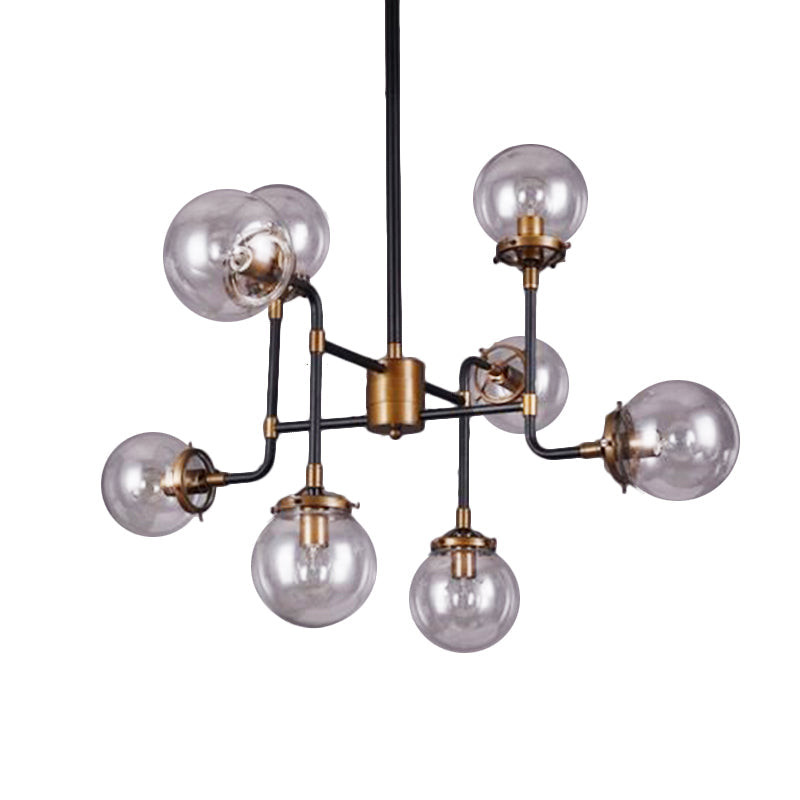 Modern Black Chrome Glass Globe Chandelier Pendant Light - Industrial Style 8/9 Lights For Living