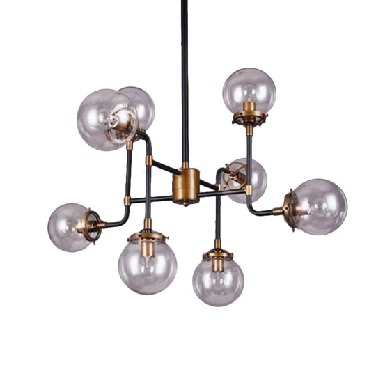 Modern Black Chrome Glass Globe Chandelier Pendant Light - Industrial Style 8/9 Lights For Living