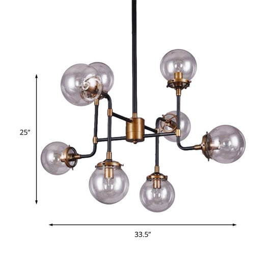 Modern Black Chrome Glass Globe Chandelier Pendant Light - Industrial Style 8/9 Lights For Living