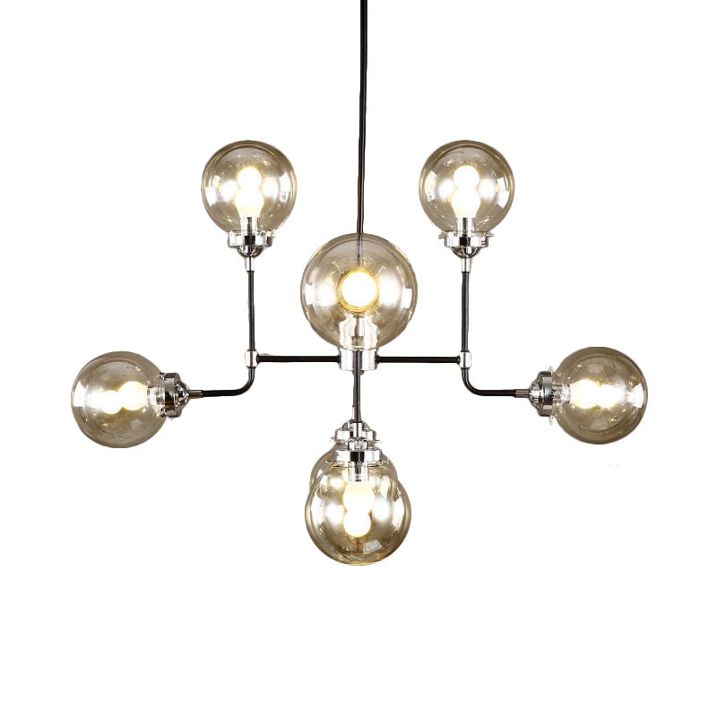 Modern Black Chrome Glass Globe Chandelier Pendant Light - Industrial Style 8/9 Lights For Living