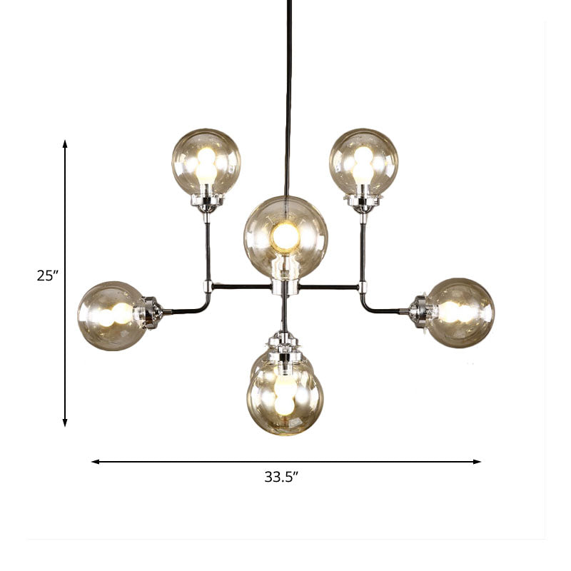 Modern Black Chrome Glass Globe Chandelier Pendant Light - Industrial Style 8/9 Lights For Living