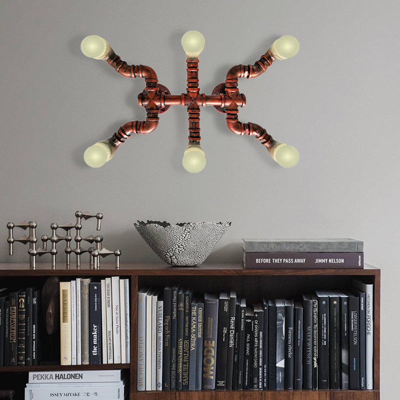 Antique Stylish Indoor Ceiling Light – Wrought Iron Black/Weathered Copper Semi Flush Mount 6