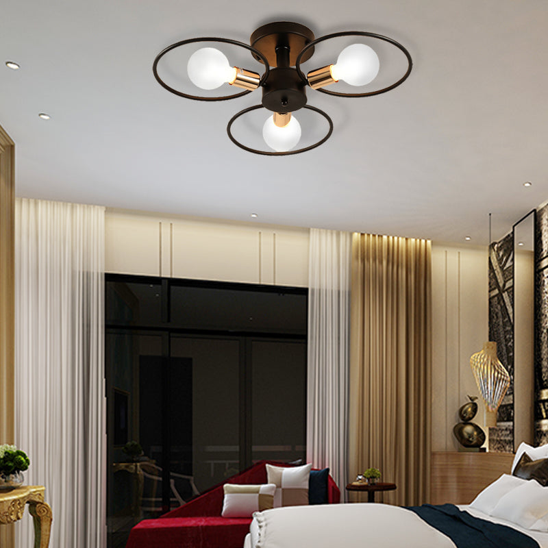 Industrial Triple Rings Semi Mount Ceiling Light Fixture – 3/6 Metal Lights In Black For Bedroom 3 /