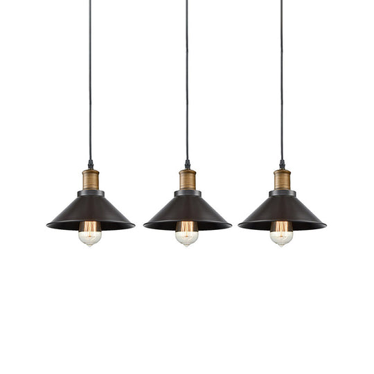 Vintage Metal Pendant Lights - Set Of 3 Cone Shades For Restaurants/Ceiling Hanging Black 1-Light