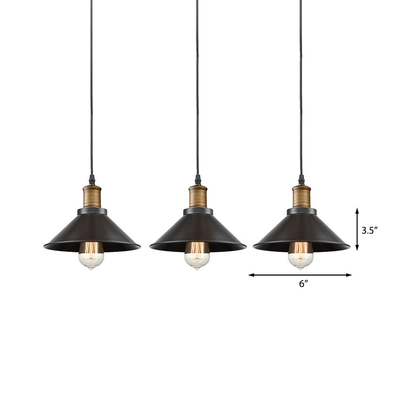 Vintage Metal Restaurant Pendant Light - 3 Pack Cone Shade Black Hanging Ceiling