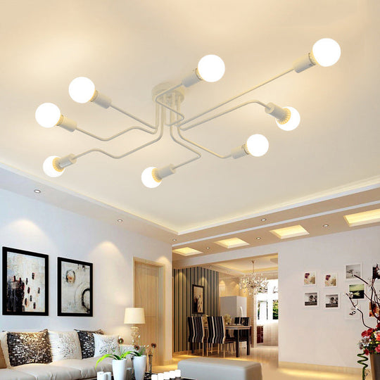 Vintage Metallic Semi Flush Light With Sputnik Design In Antique Brass/Black - Exposed Ceiling