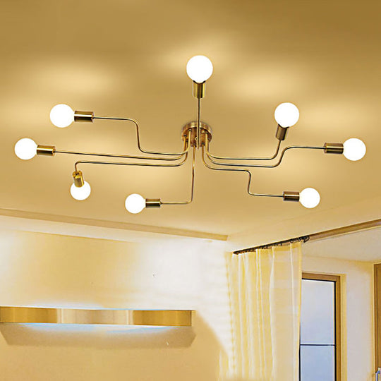 Vintage Metallic Semi Flush Light With Sputnik Design In Antique Brass/Black - Exposed Ceiling