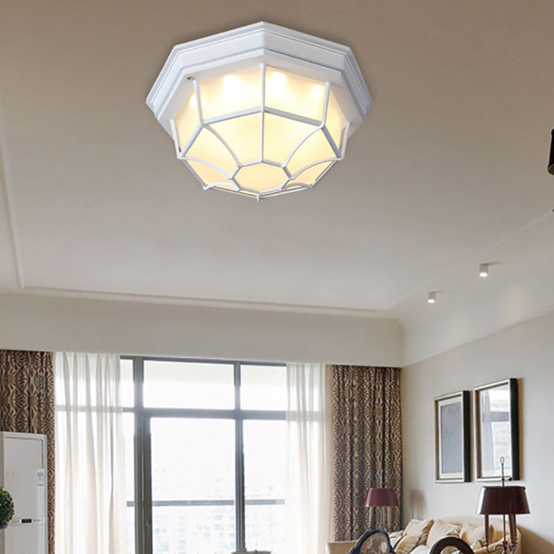 White Geometric Flush Ceiling Mount Light Fixture - Industrial Frosted Glass For Bedroom (9.5/10