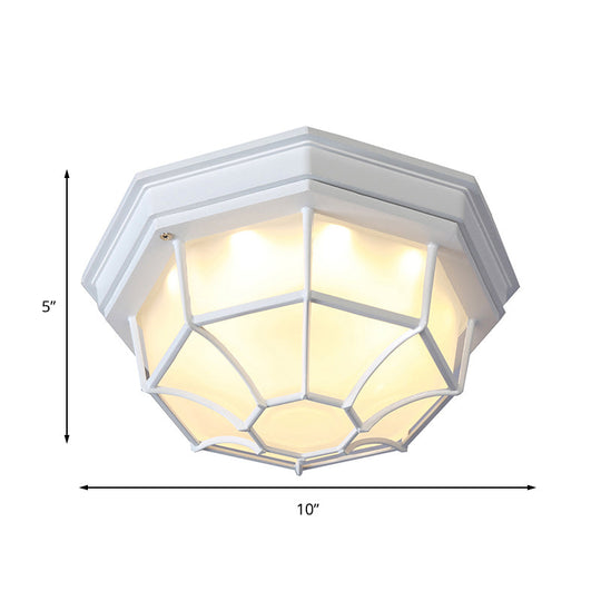 White Geometric Flush Ceiling Mount Light Fixture - Industrial Frosted Glass For Bedroom (9.5/10