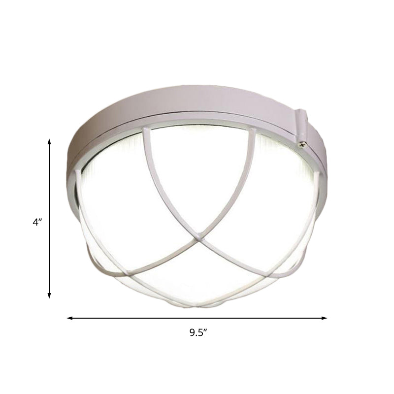 White Geometric Flush Ceiling Mount Light Fixture - Industrial Frosted Glass For Bedroom