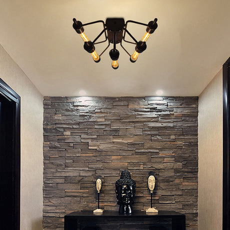Vintage Black 5-Light Semi Flush Mount Ceiling Light For Living Room Space