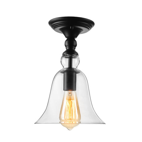 Industrial Clear Glass Semi Flush Mount Ceiling Light With Flared Shade And Black Finish