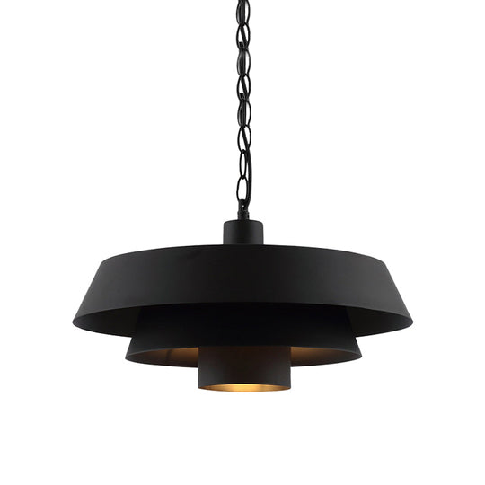Barn Metal Pendant Lighting - Industrial Modern 1-Head Restaurant Hanging Light 2 Tiers Black