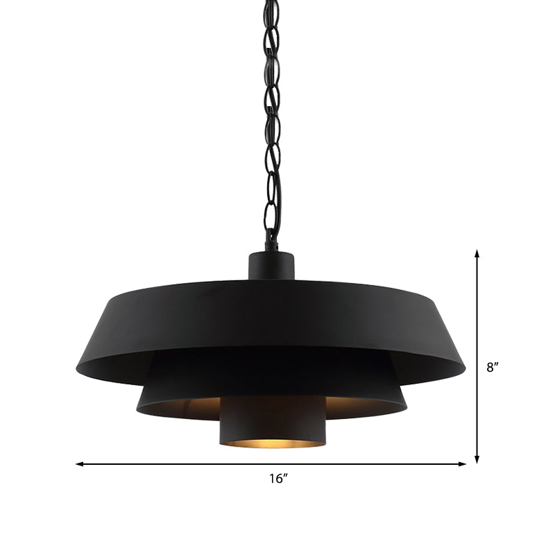 Barn Metal Pendant Lighting - Industrial Modern 1-Head Restaurant Hanging Light 2 Tiers Black