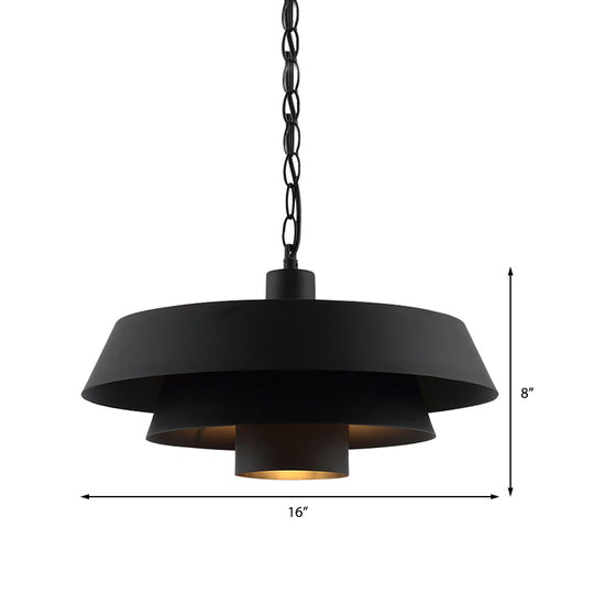 Barn Metal Pendant Lighting - Industrial Modern 1-Head Restaurant Hanging Light 2 Tiers Black