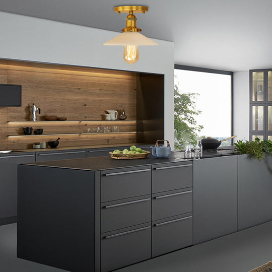 Vintage Style Metal Semi-Flush Mount Ceiling Light With Conical Shape - 1 Fixture In Bronze/Brass