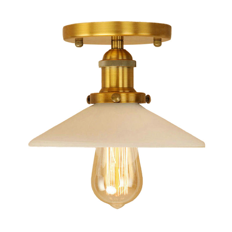 Vintage Style Metal Semi-Flush Mount Ceiling Light With Conical Shape - 1 Fixture In Bronze/Brass