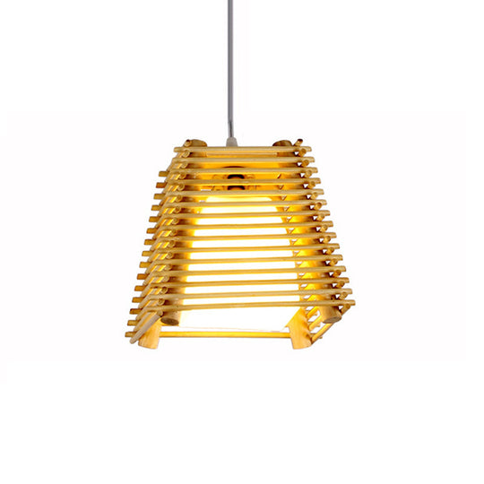 Modern Bamboo Pendant Light With Natural Wood Finish And White Glass Shade