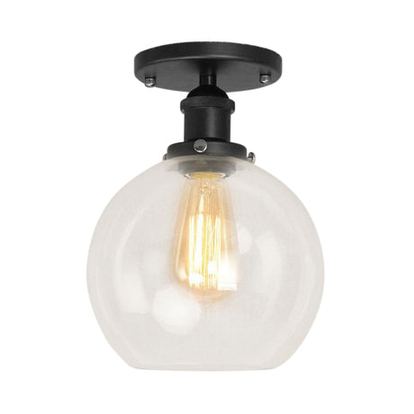 Industrial Clear Glass Spherical Balcony Ceiling Light Fixture Black/Brass/Copper
