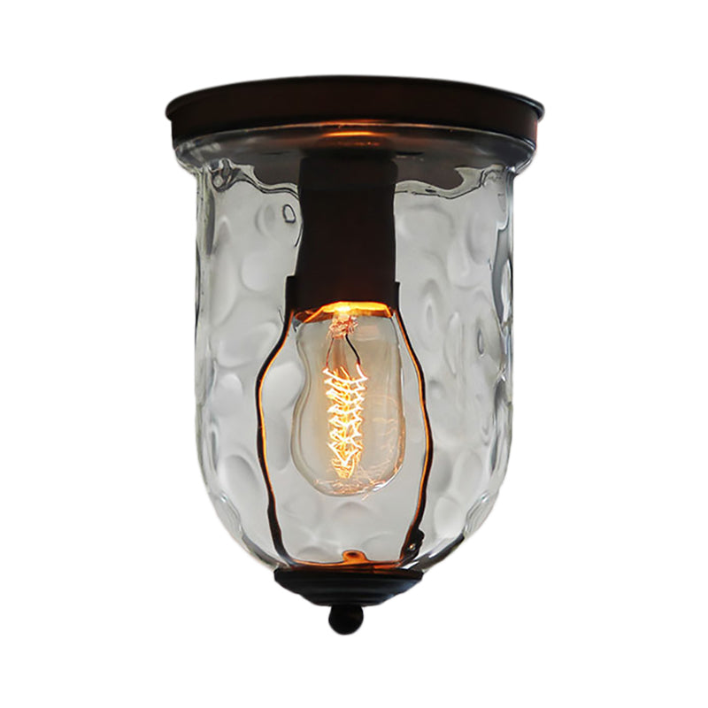 Industrial Black Clear Glass Ceiling Mount Light Fixture For Dining Room - 6/8 Wide