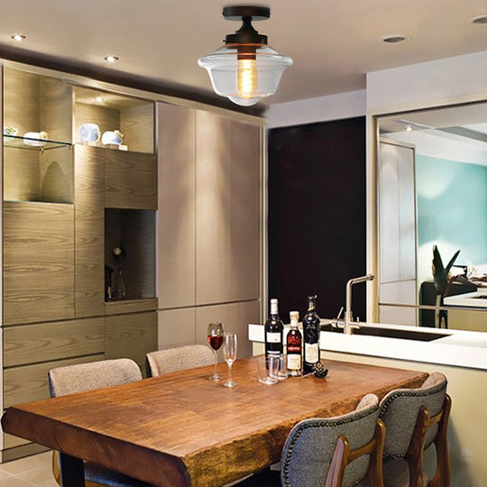 Industrial Black Clear Glass Ceiling Mount Light Fixture For Dining Room - 6’/8’ Wide / 8’