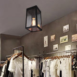Rectangular Shade Clear Glass Ceiling Light Fixture - 1 Traditional Flush Mount In Black For Living