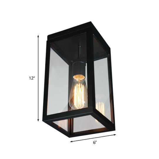 Rectangular Shade Clear Glass Ceiling Light Fixture - 1 Traditional Flush Mount In Black For Living