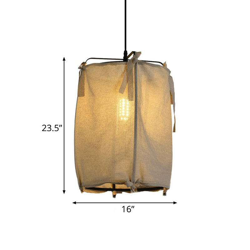 Modern Fabric Lantern Pendant Light For Restaurant - 1 White 3 Width Options