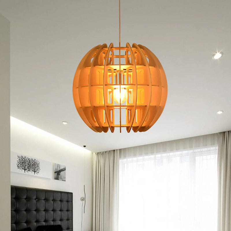 Modern Wooden Spherical Shade Drop Light In Natural Wood For Kitchen