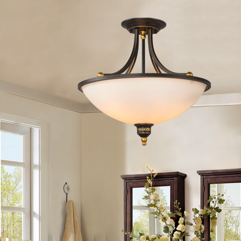 Vintage Black And White Glass Semi-Flush Light Fixture For Corridor