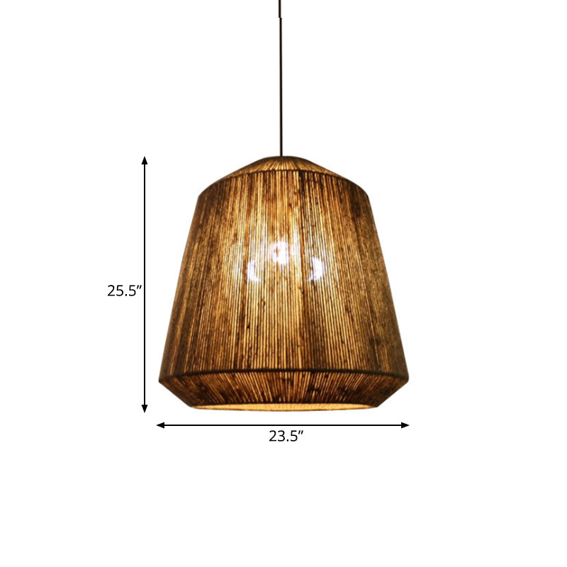 Hemp Rope Barrel Pendant Light In Rustic Grey For Restaurants And Living Rooms