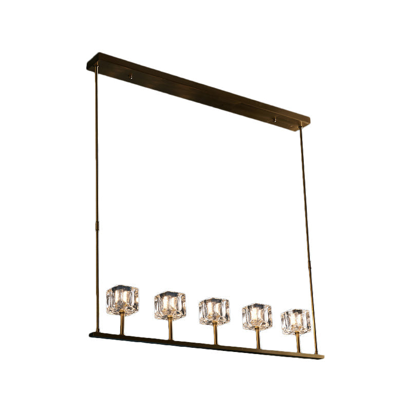 Modern Crystal Pendant Light Fixture - Gold 5-Head Hanging Island Chandelier For Dining Table