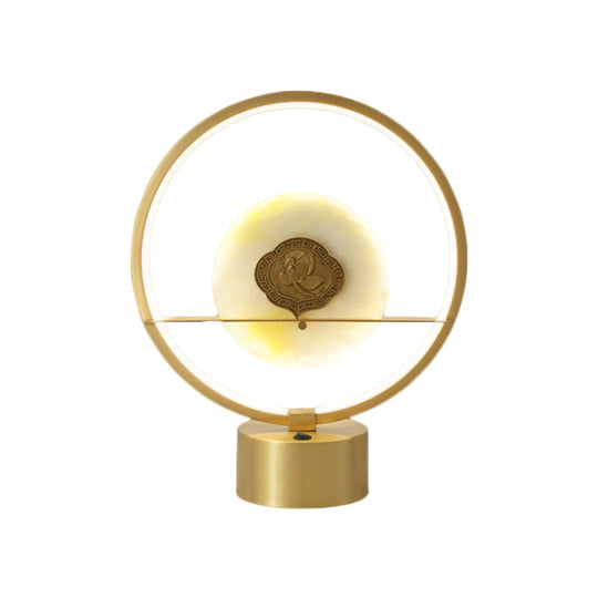 Amaya - Nordic Style Ring Night Light Metallic Led Bedside Table Lighting With Round Jadeite Inside