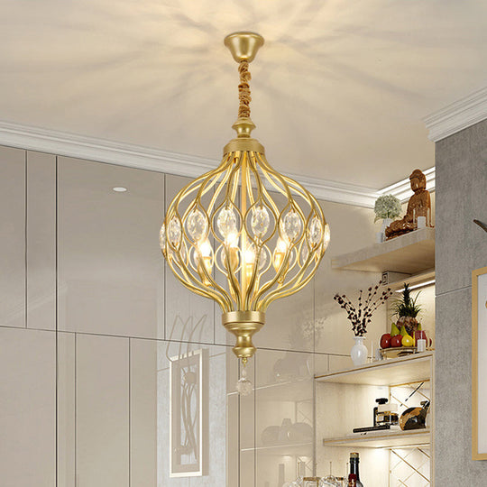 Contemporary Black/Gold Lantern Chandelier With Crystal Encrusted Hanging Lamp Kit - 4/6 Lights 4 /