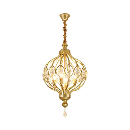 Contemporary Black/Gold Crystal Encrusted Lantern Chandelier - 4/6 Lights Hanging Lamp Kit