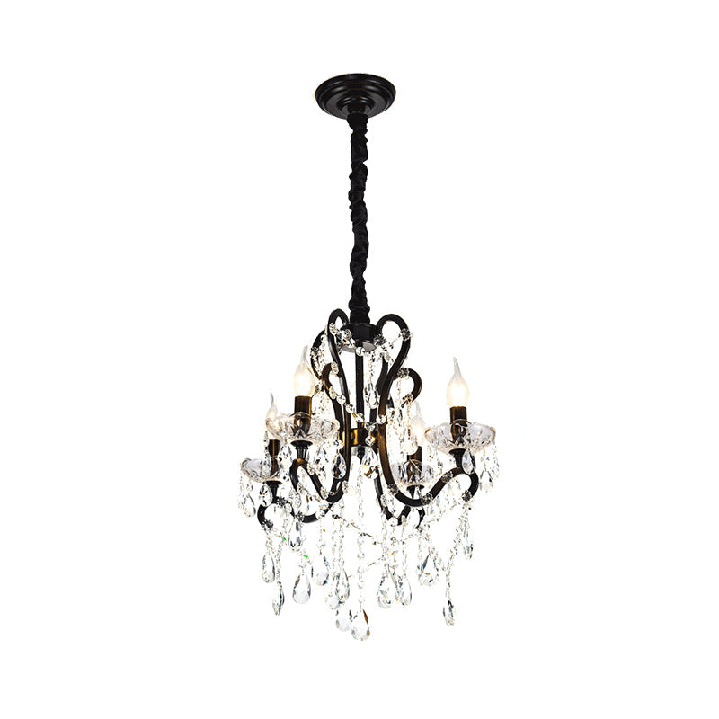 Modern Black Bedroom Chandelier - 4/5 Light Crystal Stands Swag Hanging Ceiling Fixture