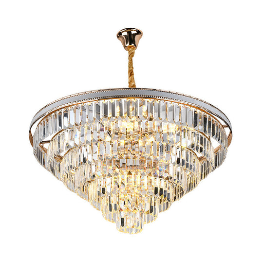 Modern Tapered Hanging Chandelier With Clear Crystal Prisms - 16/6 Lights 31.5’/18.5’ Wide