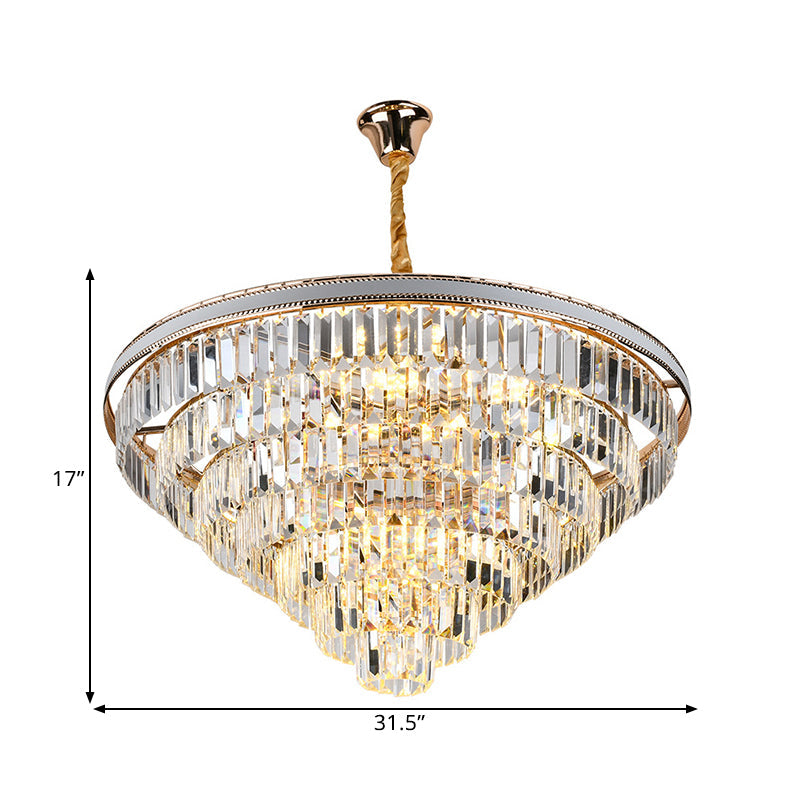 Modern Tapered Hanging Chandelier With Clear Crystal Prisms - 16/6 Lights 31.5’/18.5’ Wide