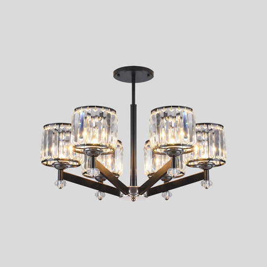 Traditional Black Cylinder Hanging Crystal Lamp Kit - 3/6 Lights Sitting Room Chandelier Lighting